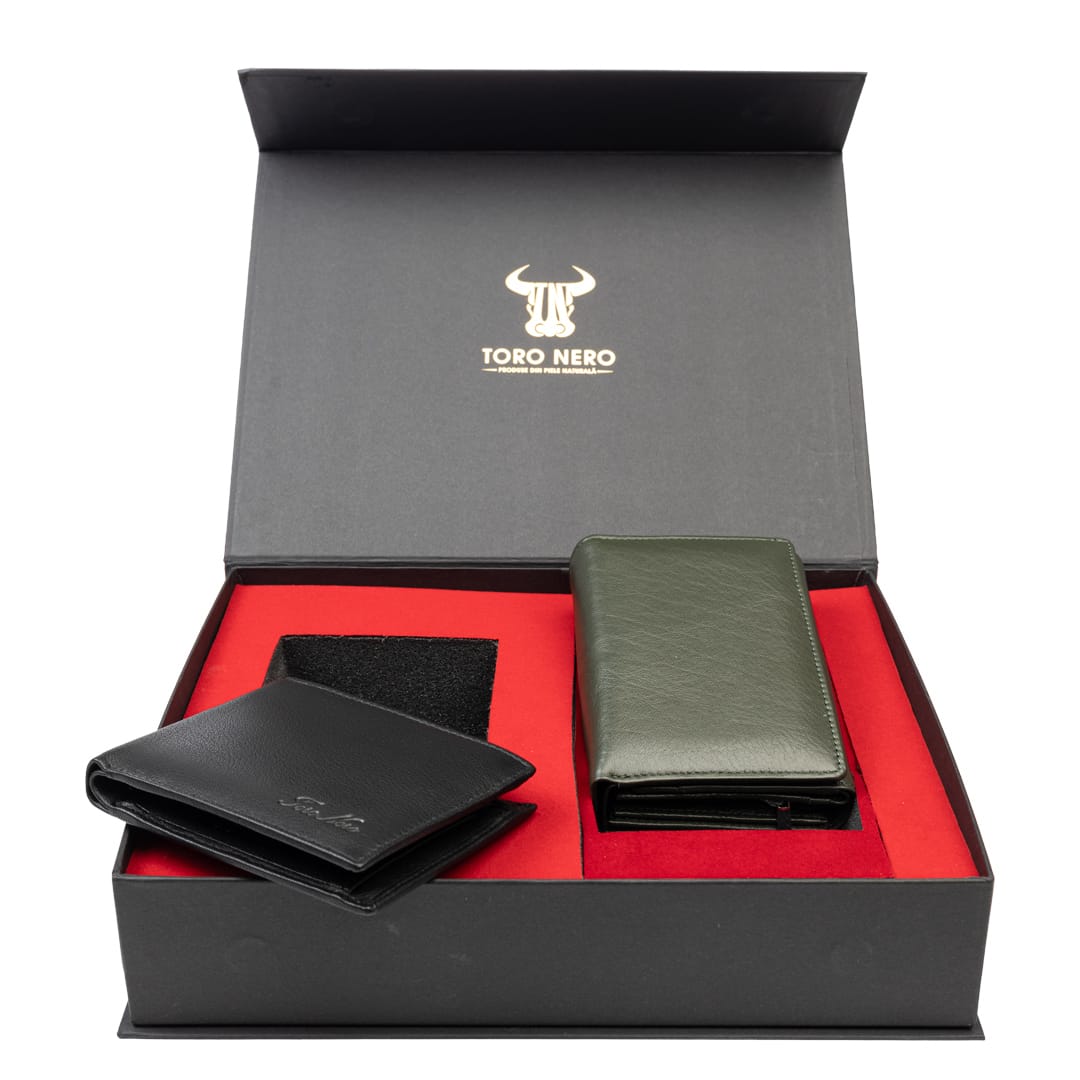 set-cadou-portofel-femeibarbati-piele-naturala-negru-verde-Little-Manu
