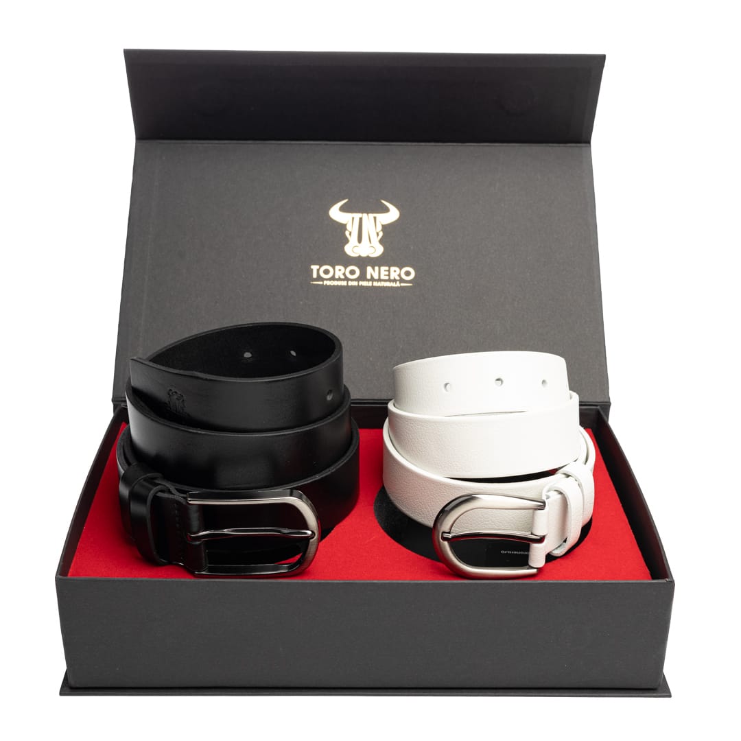 set-cadou-curea-femeicurea-barbati-piele-naturala-negru-alb-Elegant-Matte