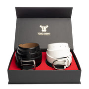 set-cadou-curea-femeicurea-barbati-piele-naturala-negru-alb-Elegant-Basic