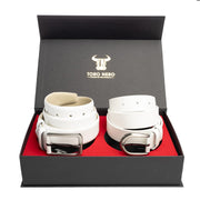 set-cadou-curea-femeicurea-barbati-piele-naturala-alb-Elegant-Simple