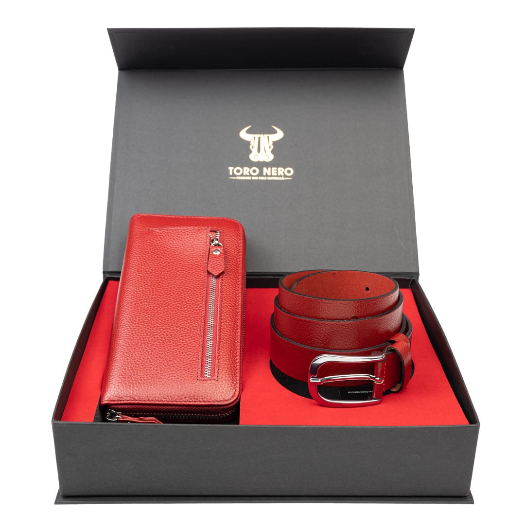 Set cadou portofel + curea din piele pentru femei negru Gia-Middle