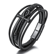 Bratara-barbati-piele-naturala-negru-Cruce