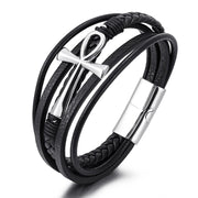 Bratara-barbati-piele-naturala-negru-argintiu-Cruce