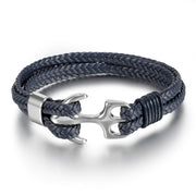 Bratara-barbati-piele-naturala-bleumarin-argintiu-Ancora