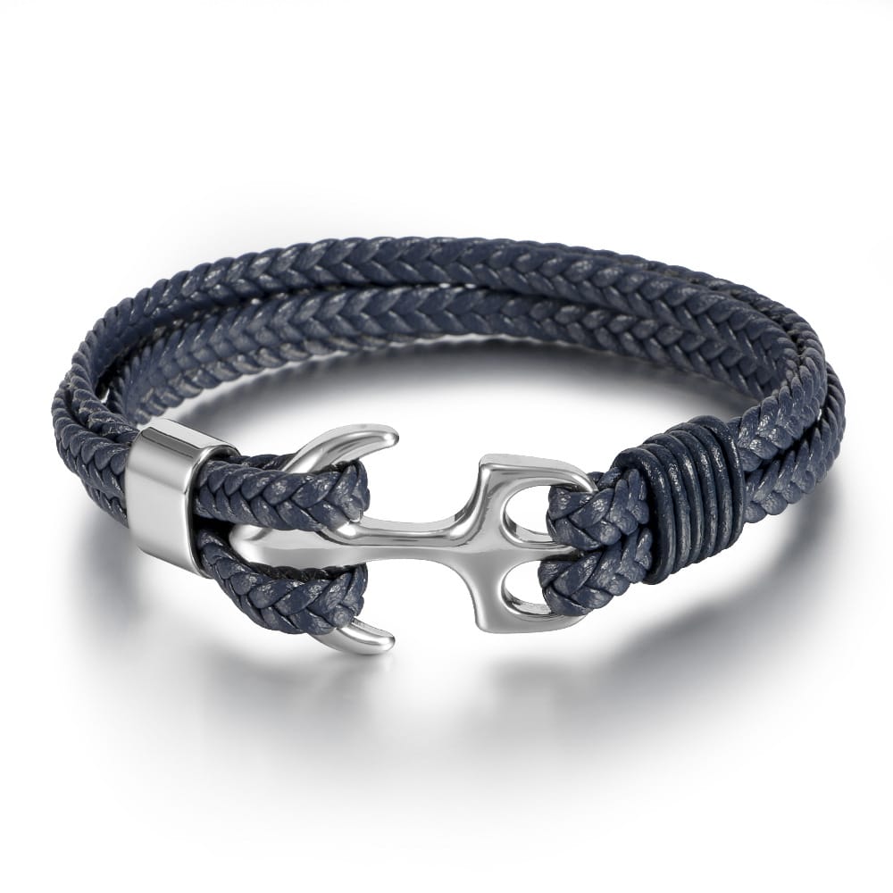 Bratara-barbati-piele-naturala-bleumarin-argintiu-Ancora