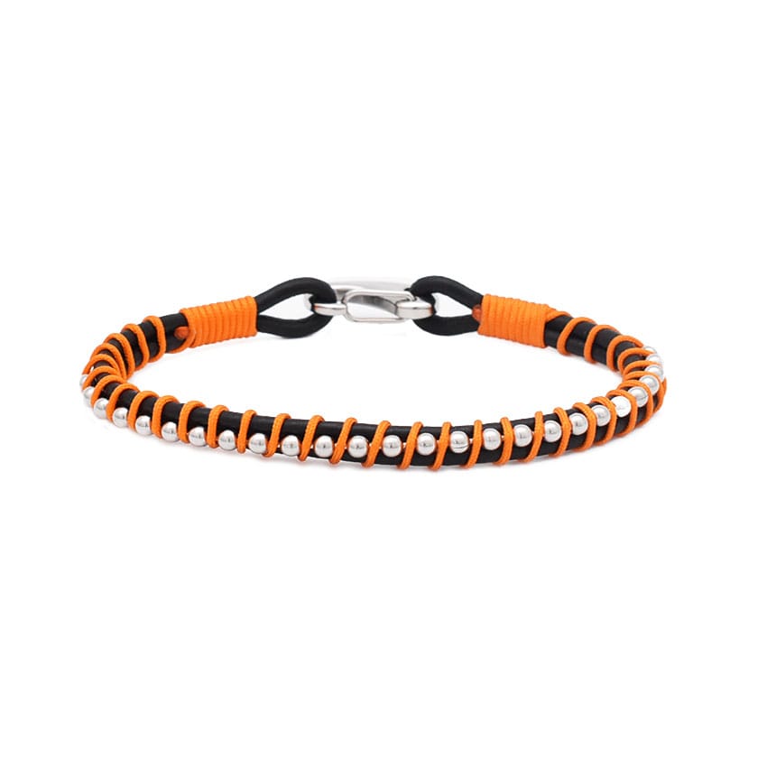 Bratara-barbati-piele-naturala-negru-portocaliu-Line
