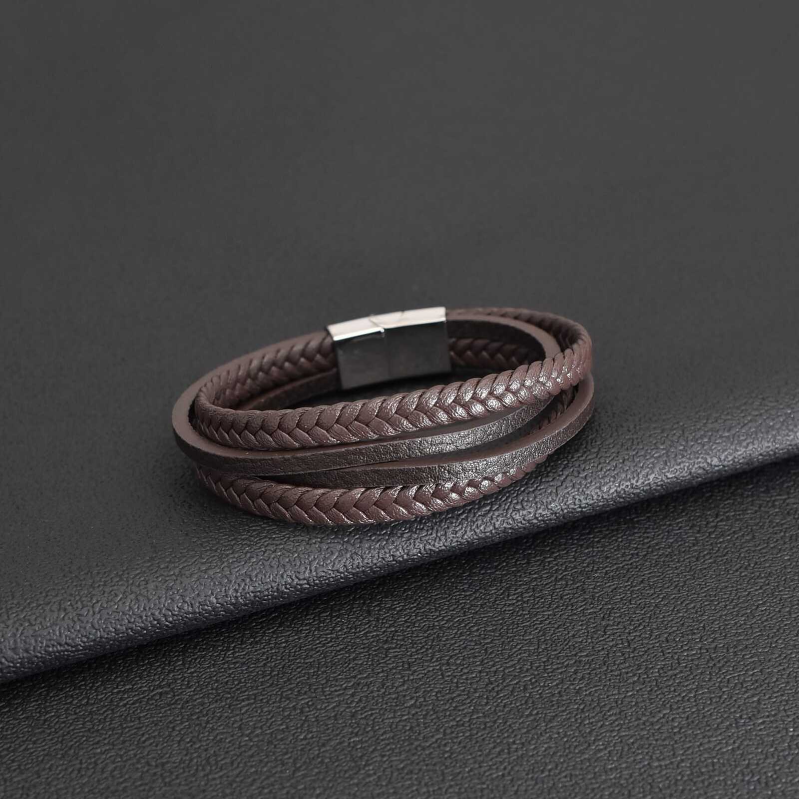 Bratara-barbati-piele-naturala-maro-Steel2