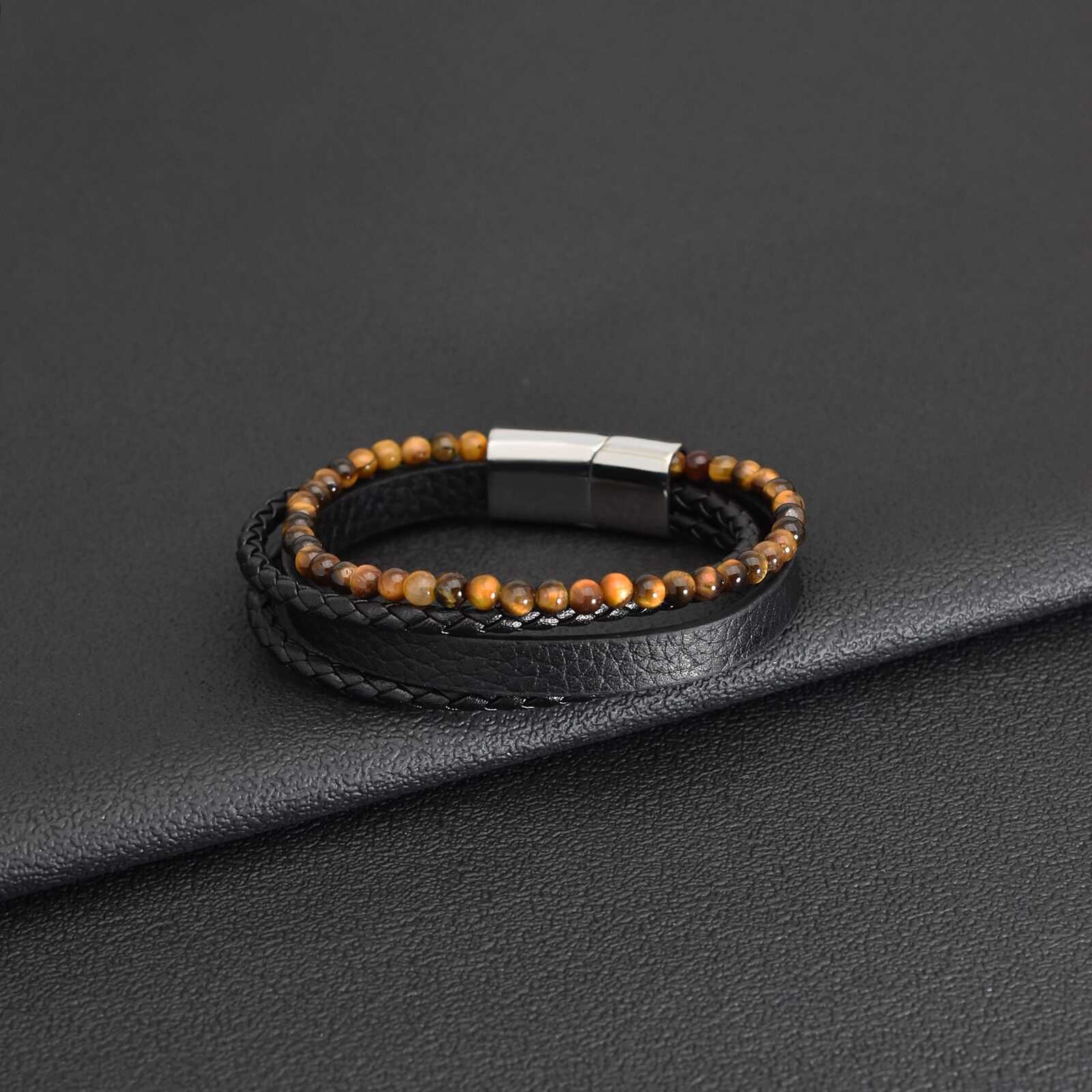 Bratara-barbati-piele-naturala-negru-Lenzo1