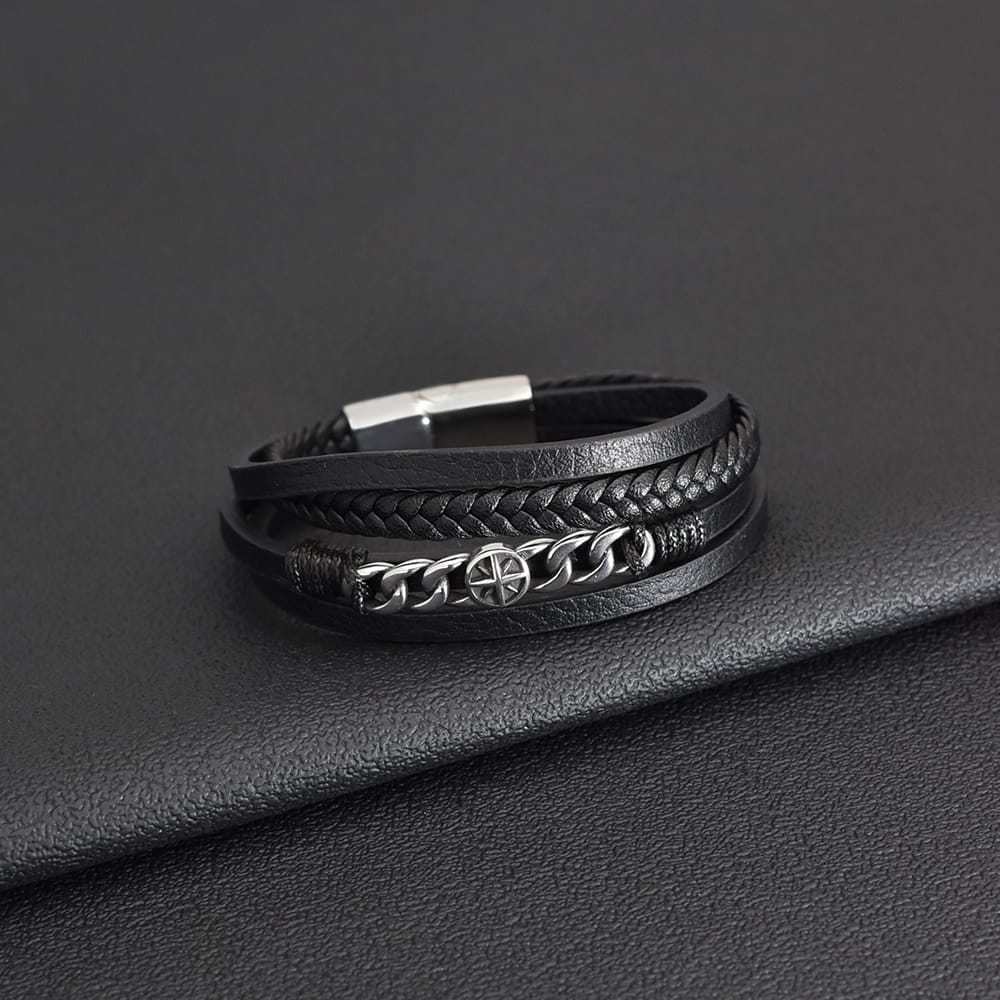 Bratara-barbati-piele-naturala-negru-Star2