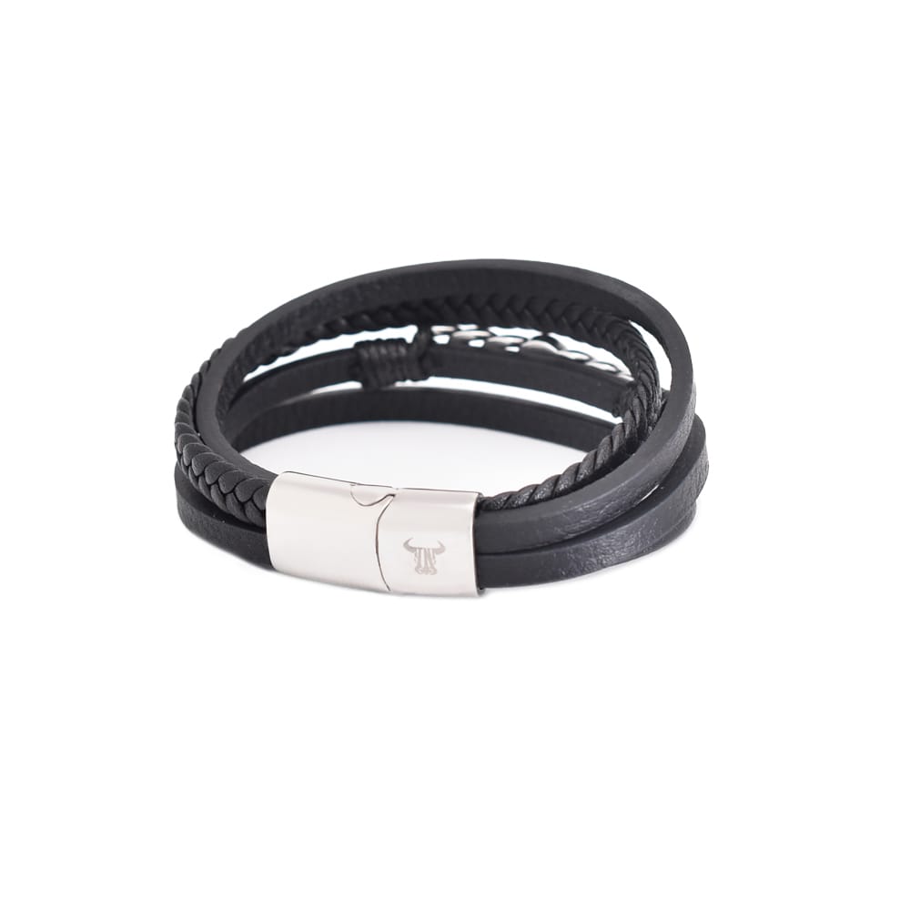 Bratara-barbati-piele-naturala-negru-Star1