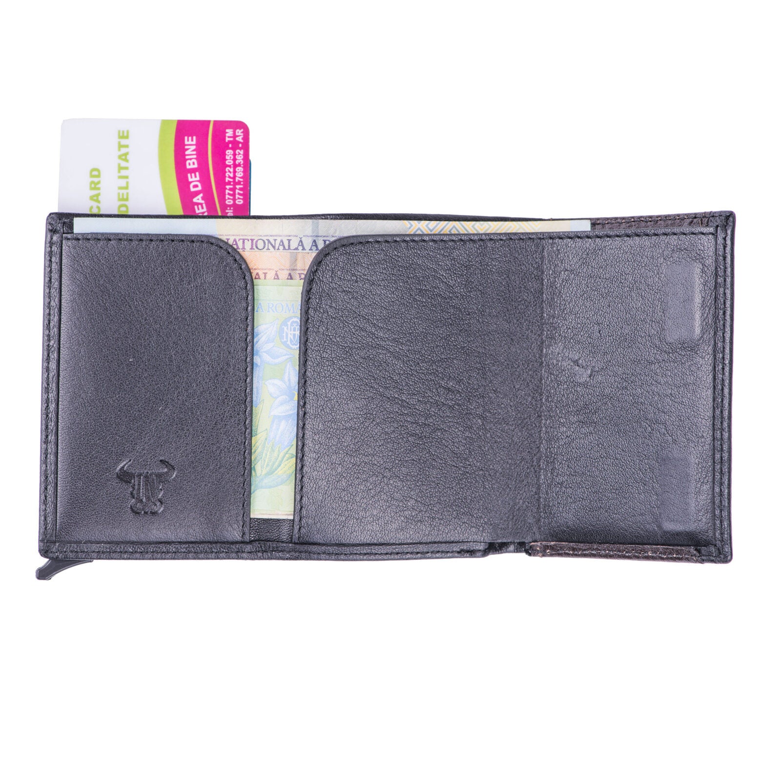 Port-card barbati din piele naturala negru-maro Contractor,protectie RFID