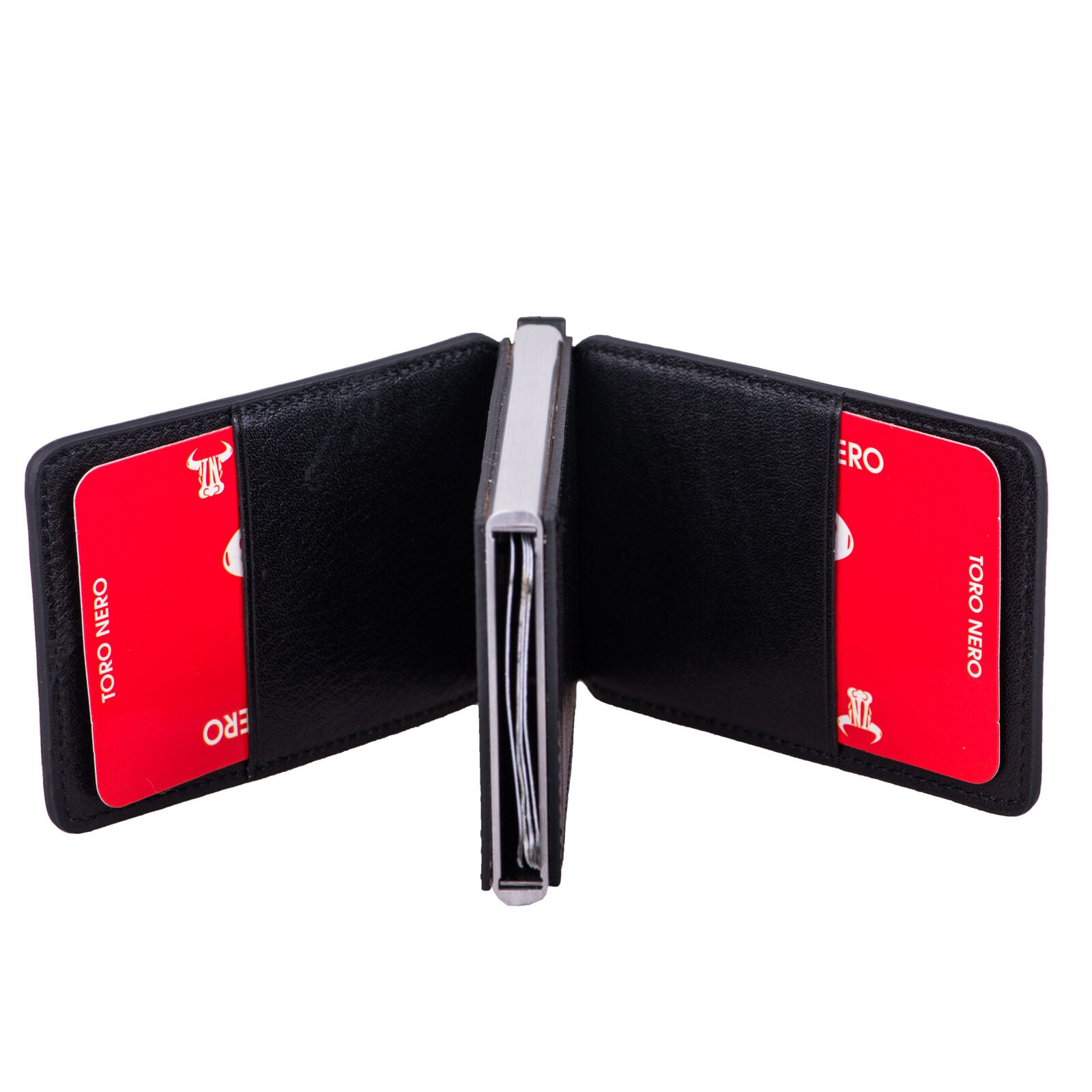 Port-card barbati din piele naturala negru Master Slide,protectie RFID