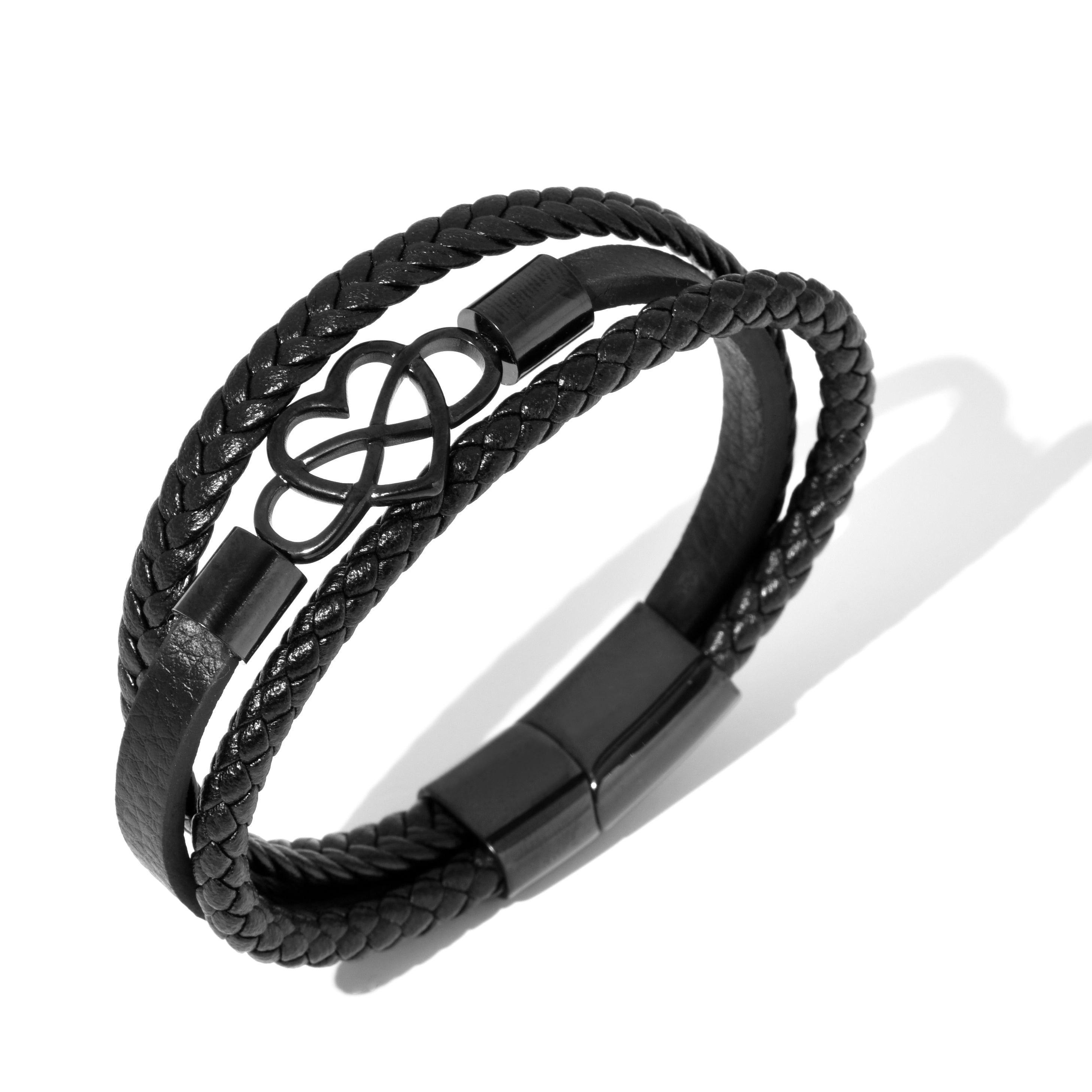 Bratara barbati din piele naturala negru Heart