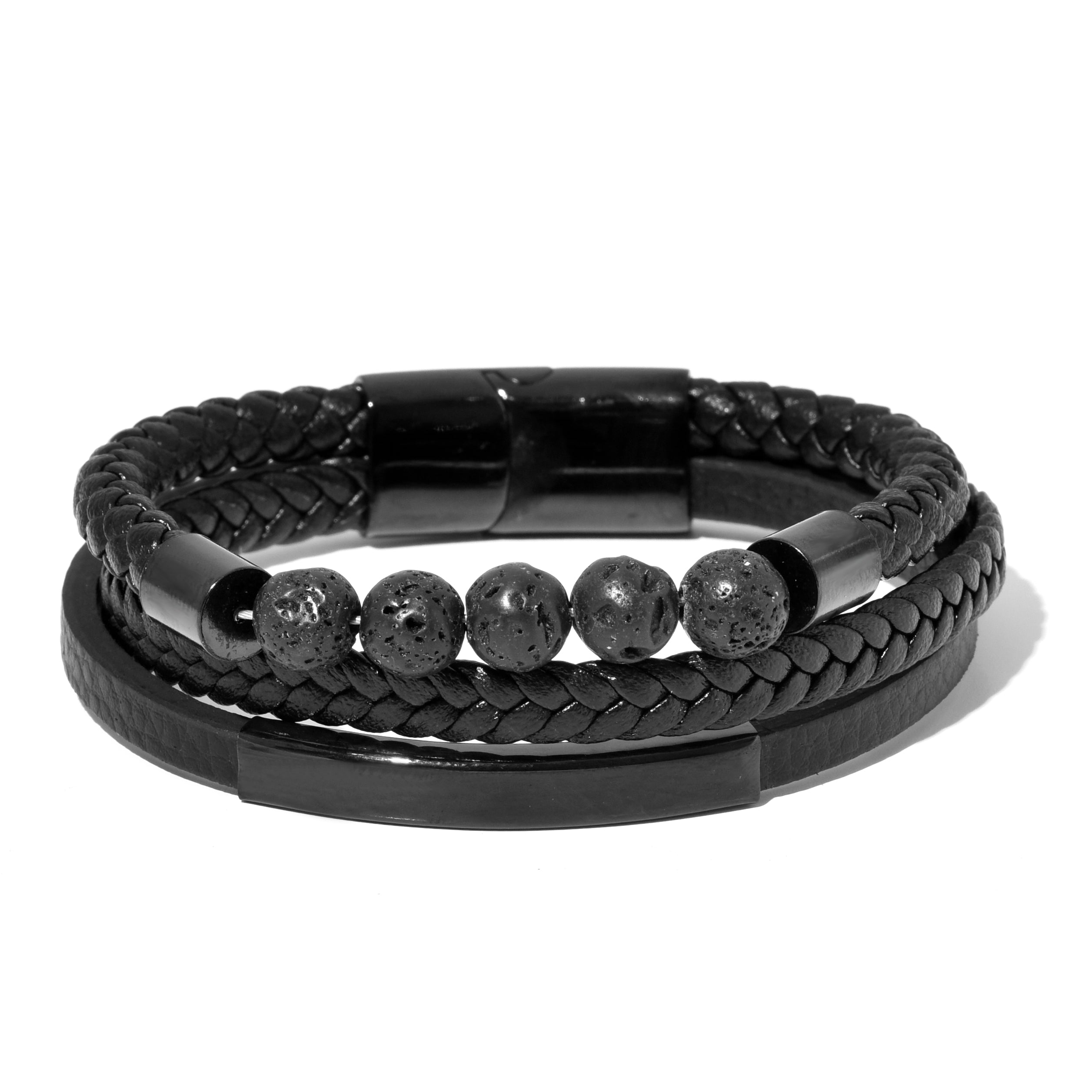 Bratara barbati din piele naturala negru Quartz