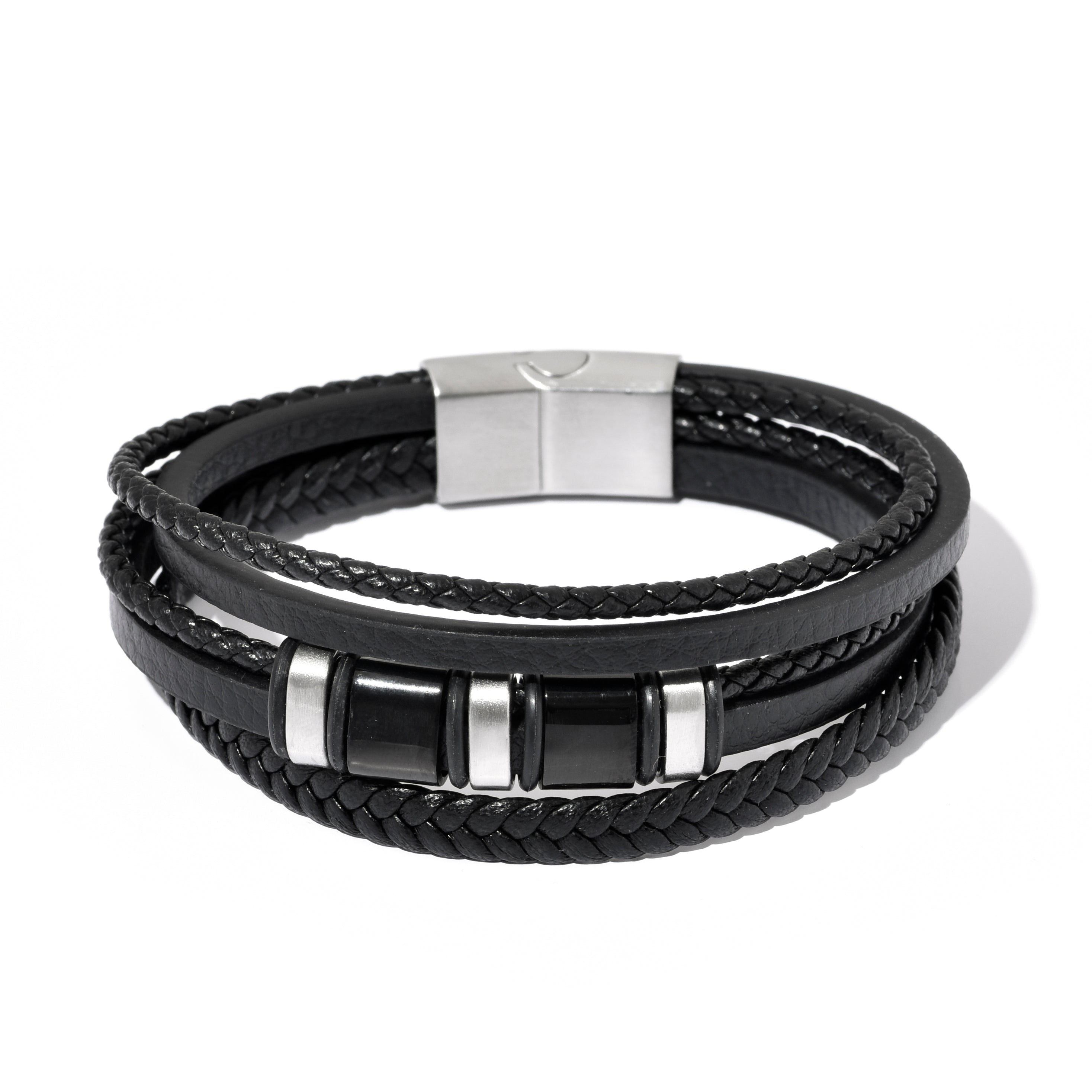 Bratara barbati din piele naturala negru Eclipse