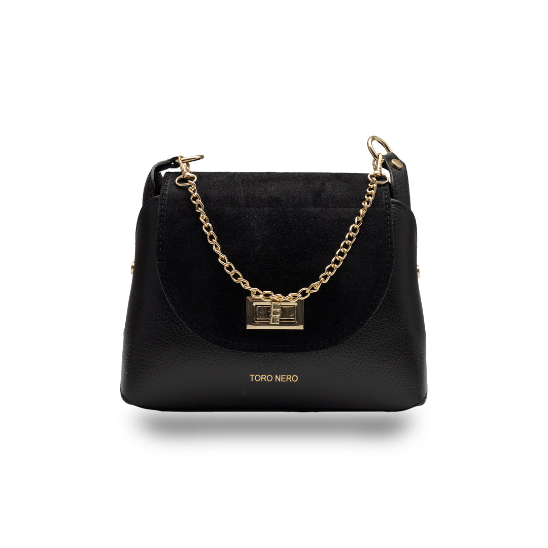 Women's bag made of natural suede leather, black Raisa