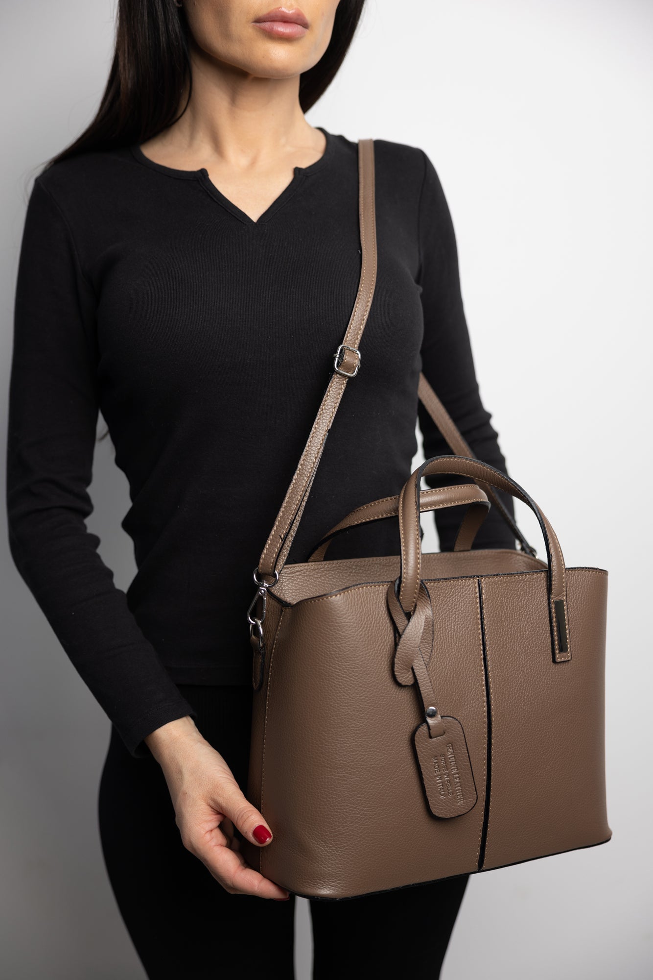 Geantă damă din piele naturala taupe Mara