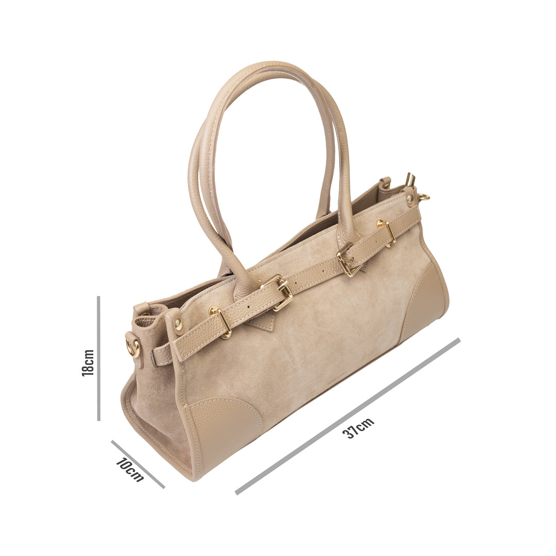 Geantă damă din piele naturala taupe deschis Evelin