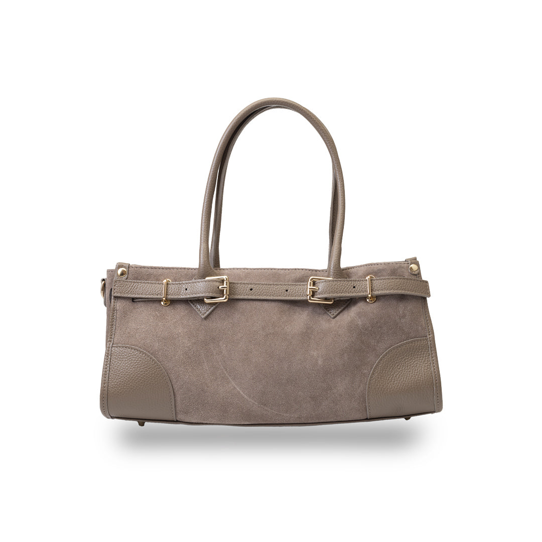 Geantă damă din piele naturala taupe inchis Evelin