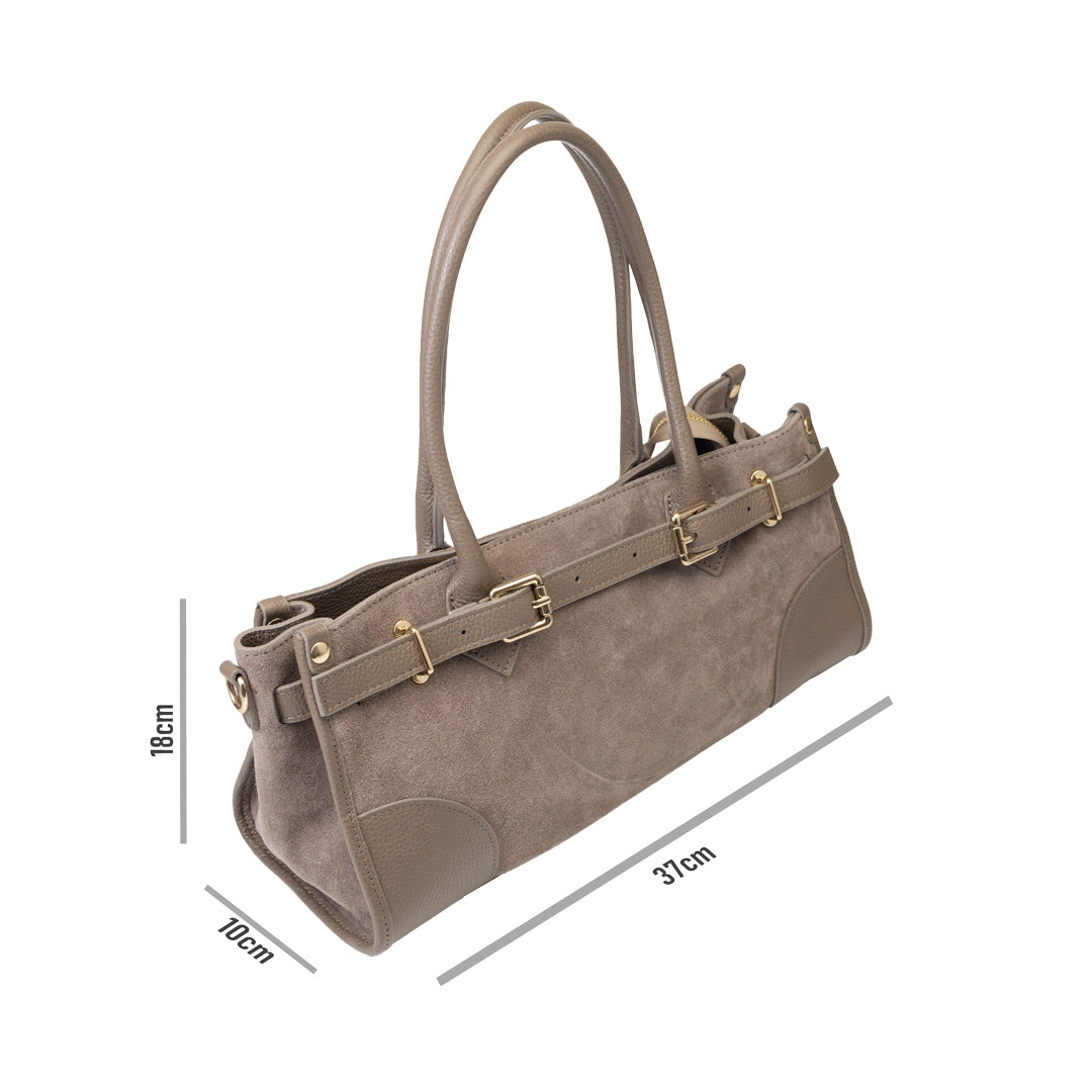 Geantă damă din piele naturala taupe inchis Evelin