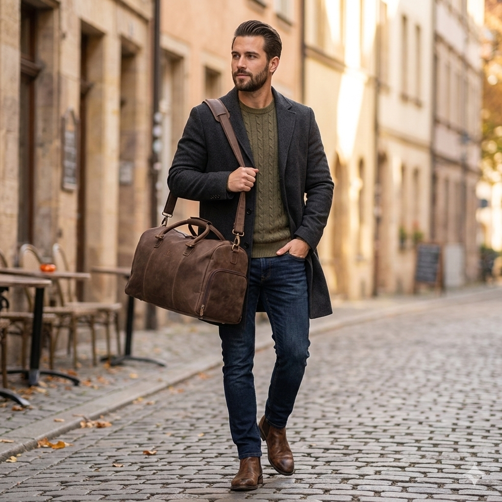 Geanta de voiaj/fitness din piele naturala maro inchis Travel Bag