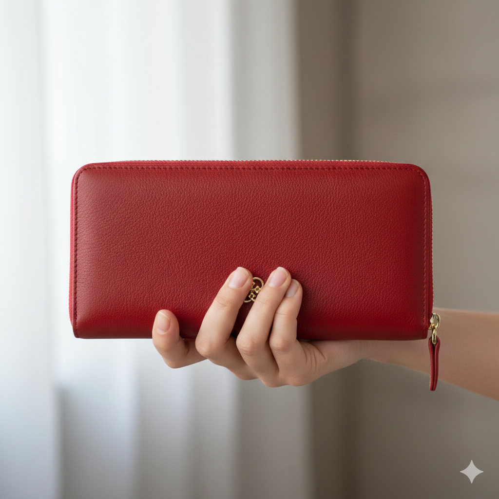 Portofel femei din piele naturala rosu-detail Arya
