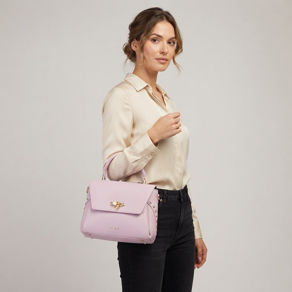 Geanta dama din piele naturala roz deschis Olivia