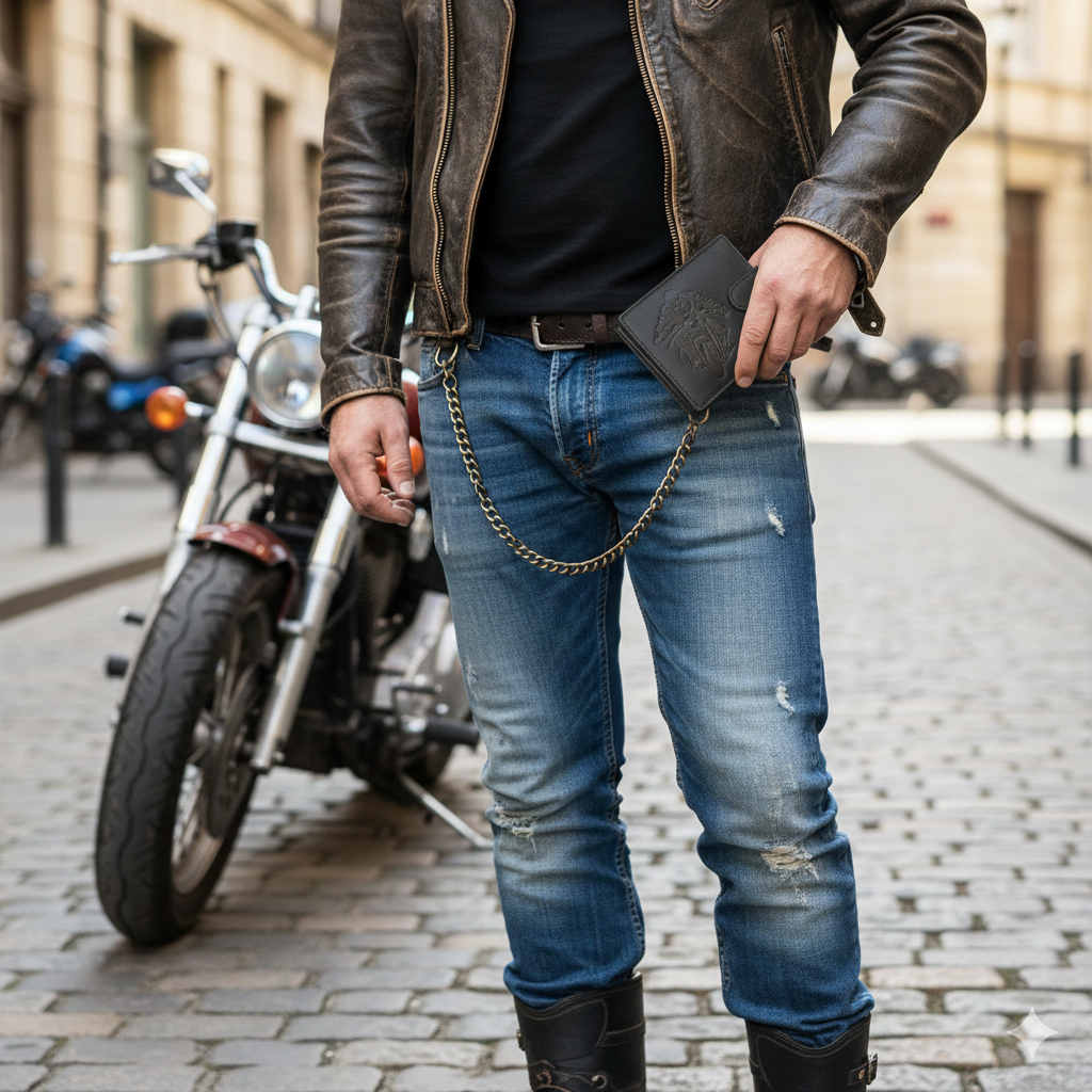 Portofel barbati din piele naturala negru Motorbike