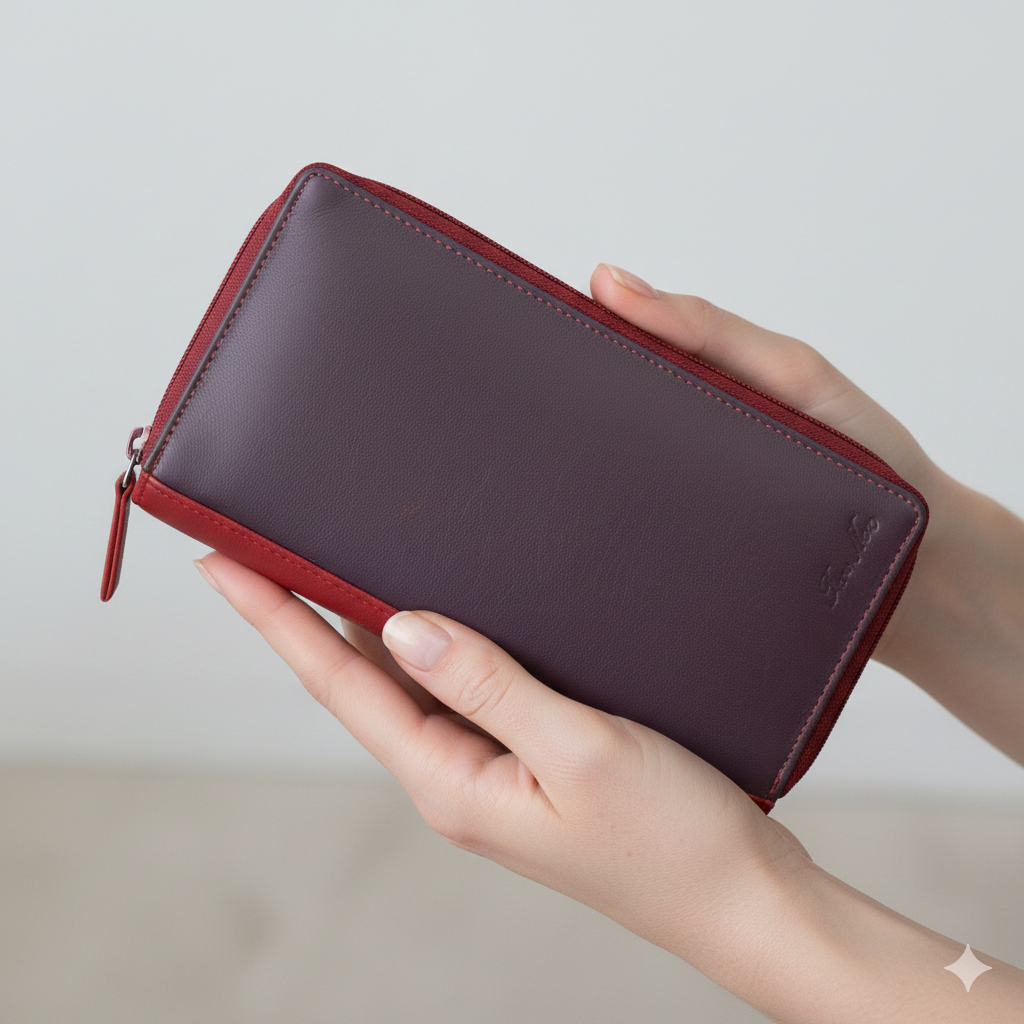 Portofel femei din piele naturala mov Ina,protectie Rfid