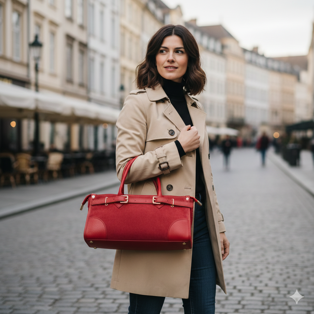 Geantă damă din piele naturala rosu Evelin
