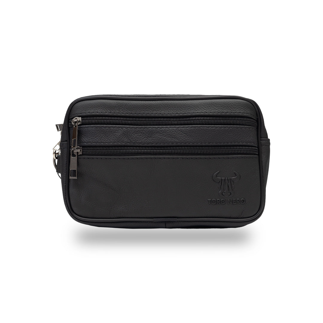 Borseta barbati din piele naturala neagra Hand and belt carrier