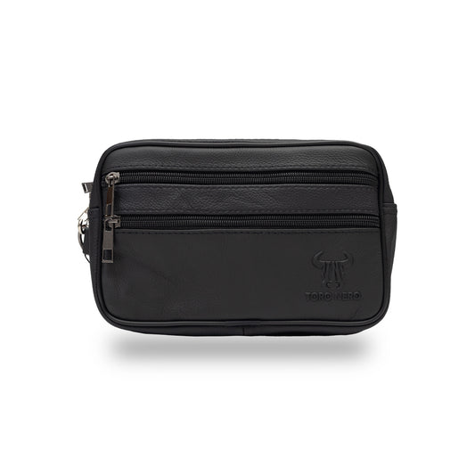 Borseta barbati din piele naturala neagra Hand and belt carrier