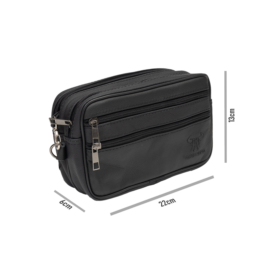 Borseta barbati din piele naturala neagra Hand and belt carrier