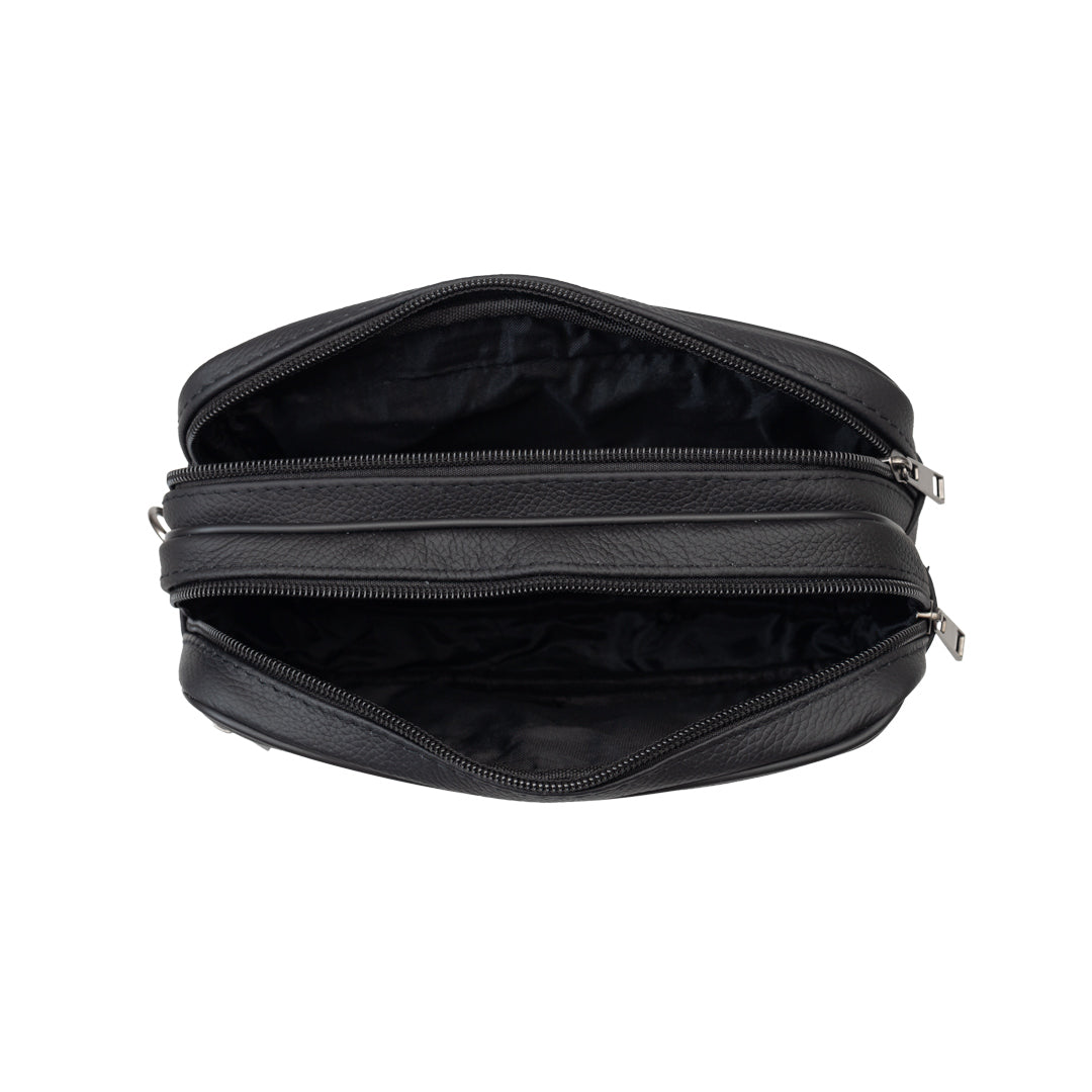 Borseta barbati din piele naturala neagra Hand and belt carrier