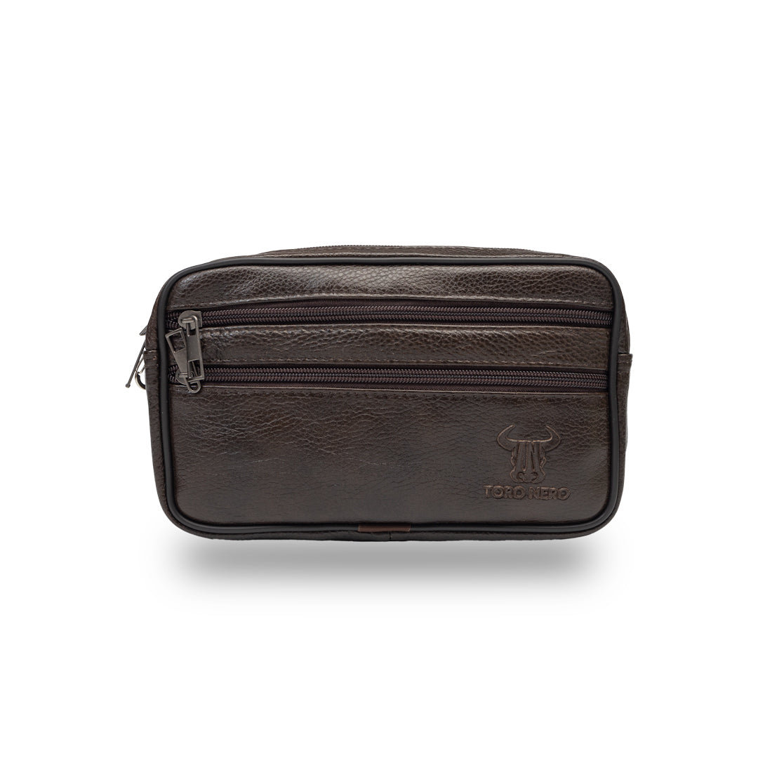 Borseta barbati din piele naturala maro Hand and belt carrier