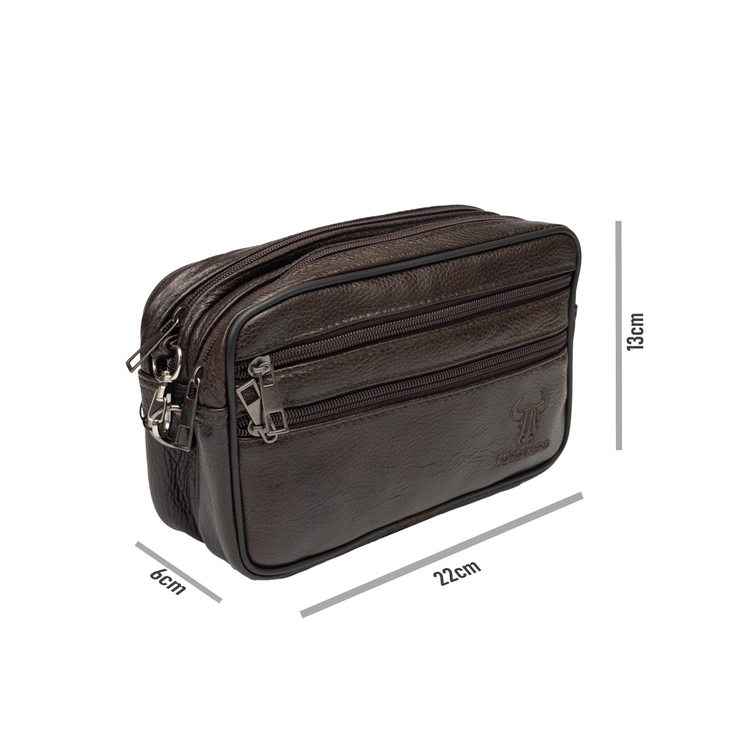 Borseta barbati din piele naturala maro Hand and belt carrier