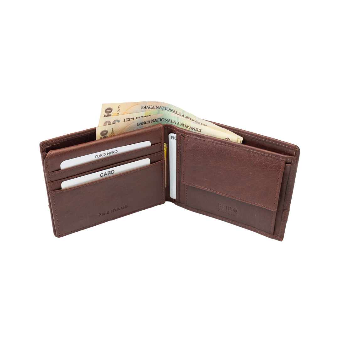 Portofel barbati din piele naturala maro Andy,protectie RFID