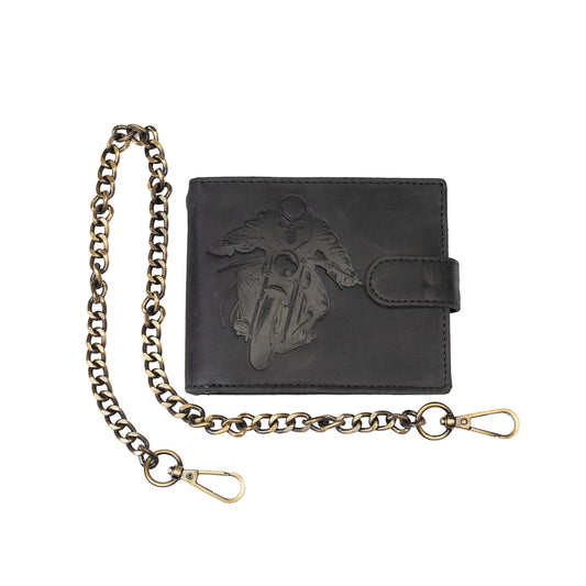 Men's wallet made of black genuine leather Motorbike