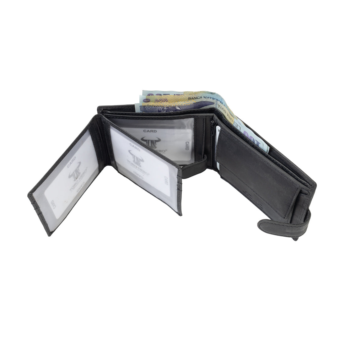 Portofel barbati din piele naturala negru Motorbike