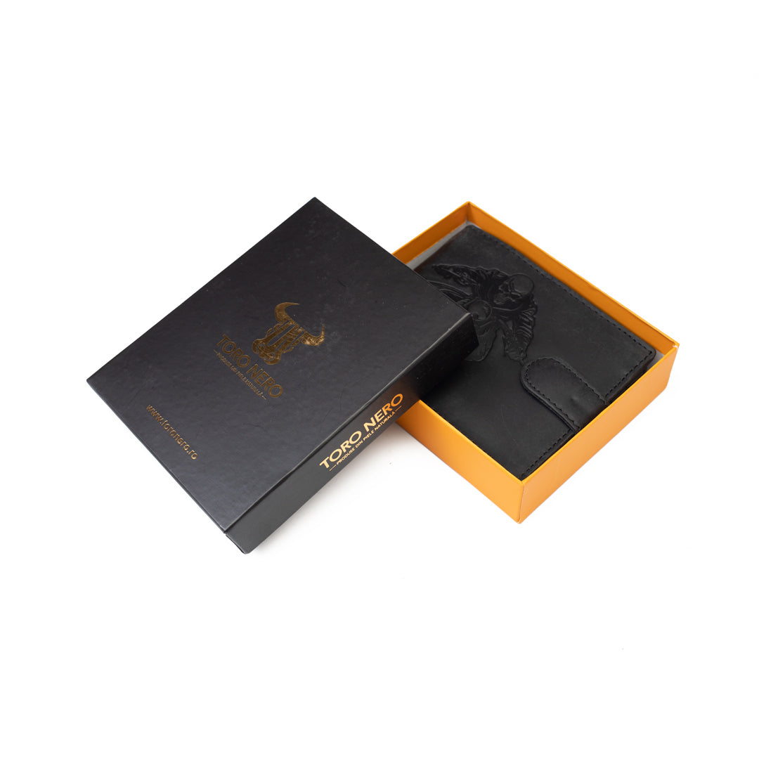 Portofel barbati din piele naturala negru Motorbike