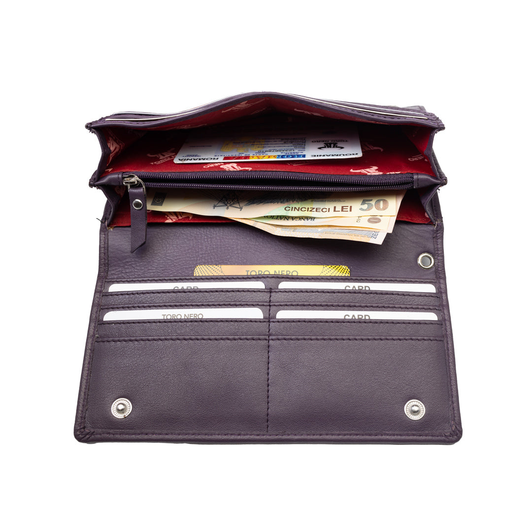 Portofel femei din piele naturala mov Chiara,protectie Rfid