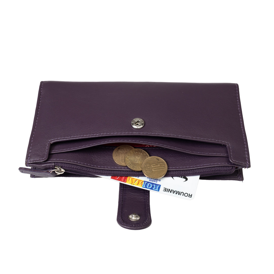 Portofel femei din piele naturala mov Cory,protectie Rfid