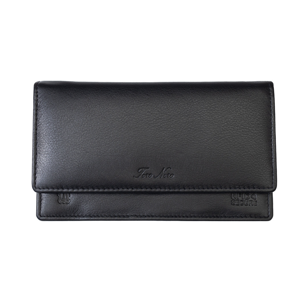Women's wallet made of natural leather, black, Cloudy, Rfid protection