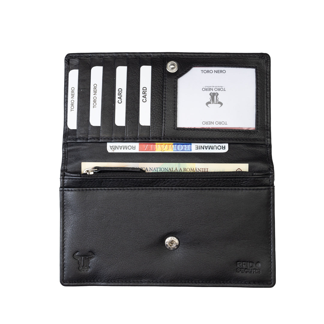 Portofel femei din piele naturala negru Cloudy,protectie Rfid