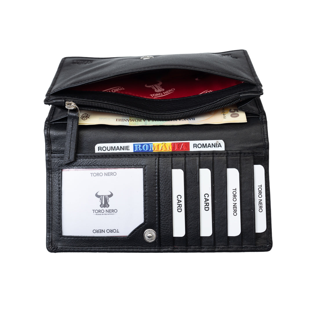 Portofel femei din piele naturala negru Cloudy,protectie Rfid