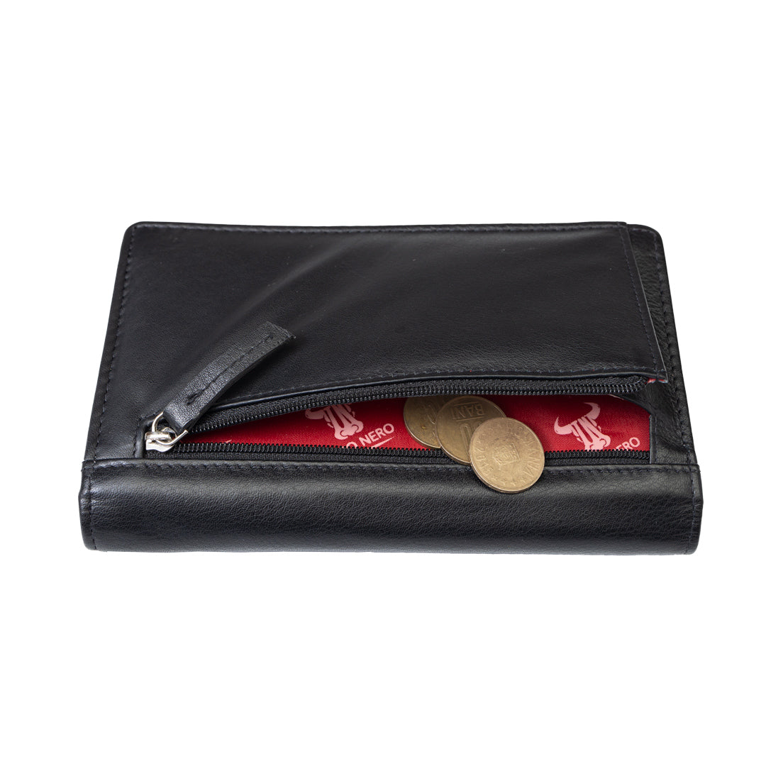 Portofel femei din piele naturala negru Cloudy,protectie Rfid