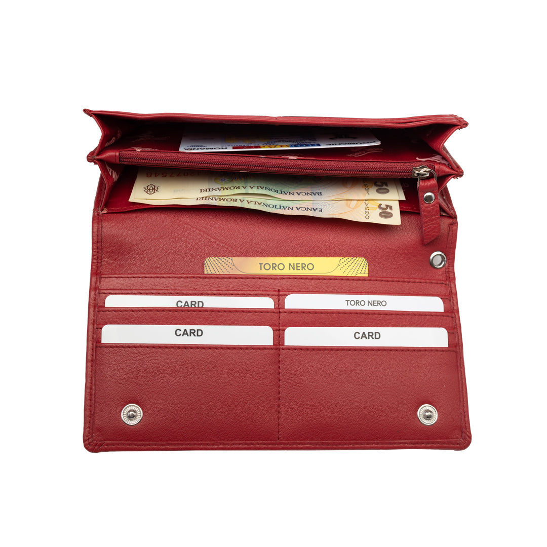 Portofel femei din piele naturala rosu Chiara,protectie Rfid