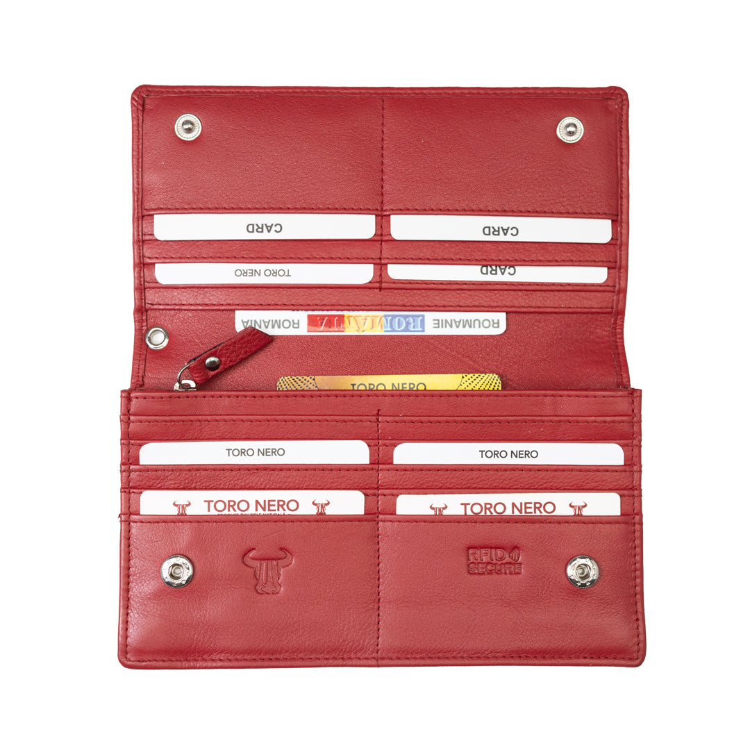 Portofel femei din piele naturala rosu Chiara,protectie Rfid