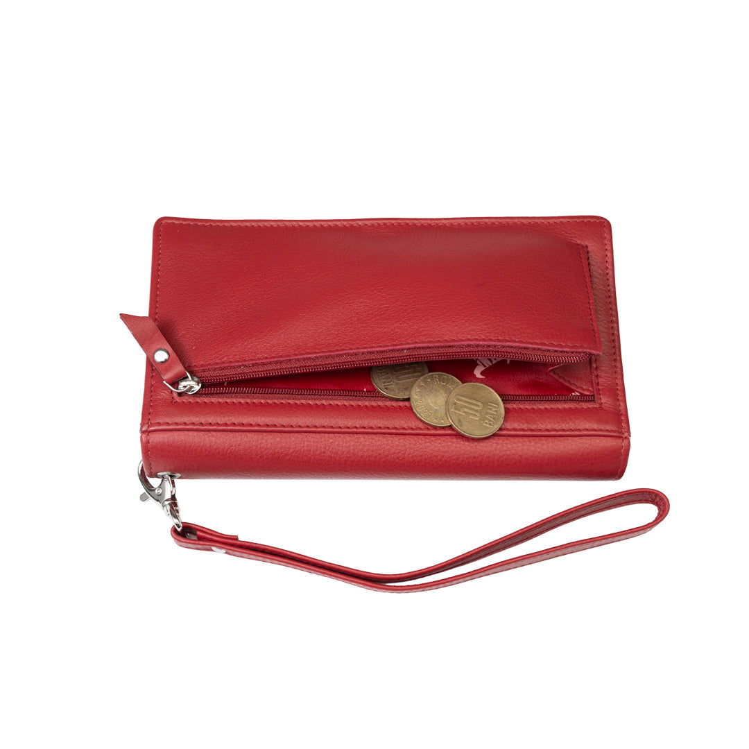 Portofel femei din piele naturala rosu Chiara,protectie Rfid