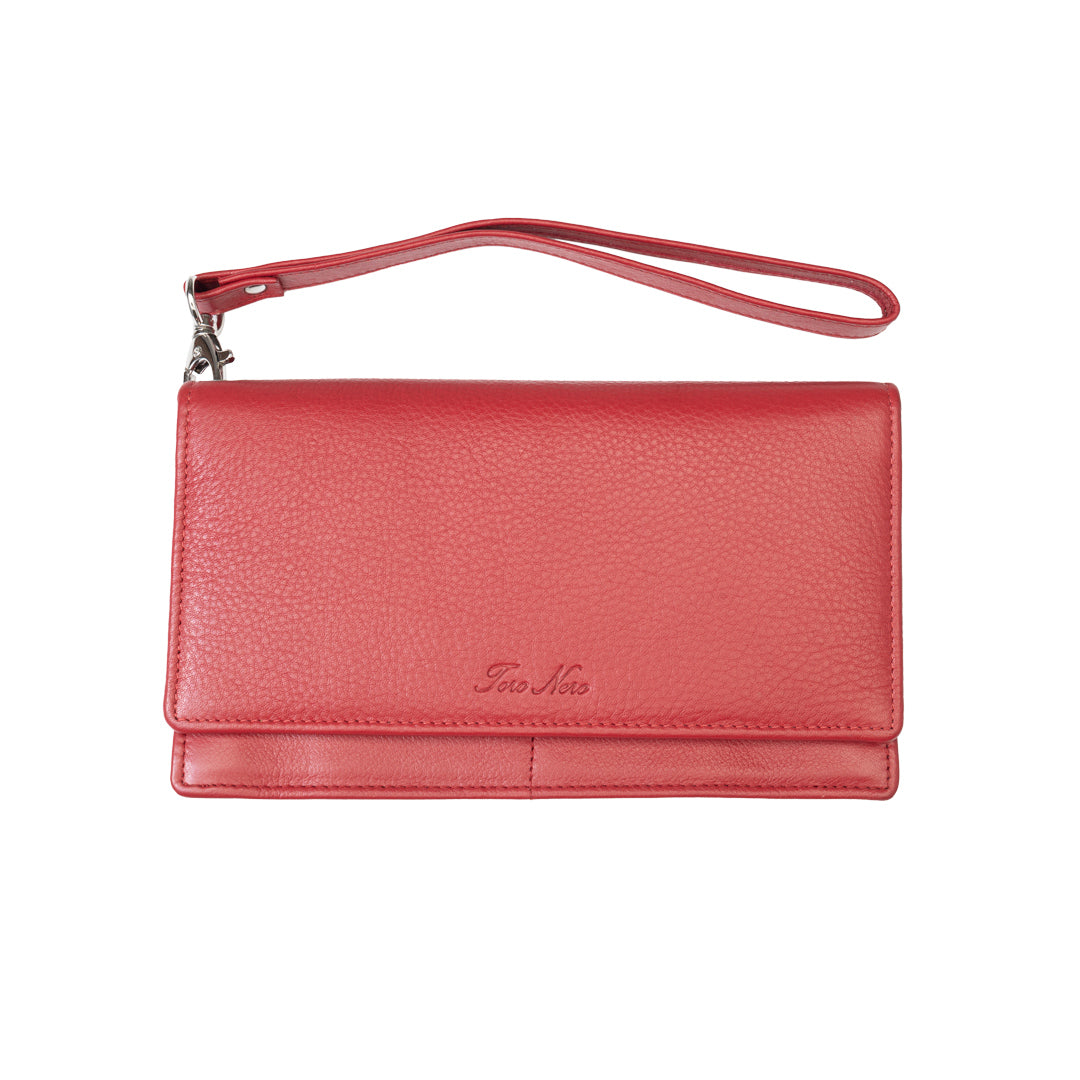 Portofel femei din piele naturala rosu Chiara,protectie Rfid